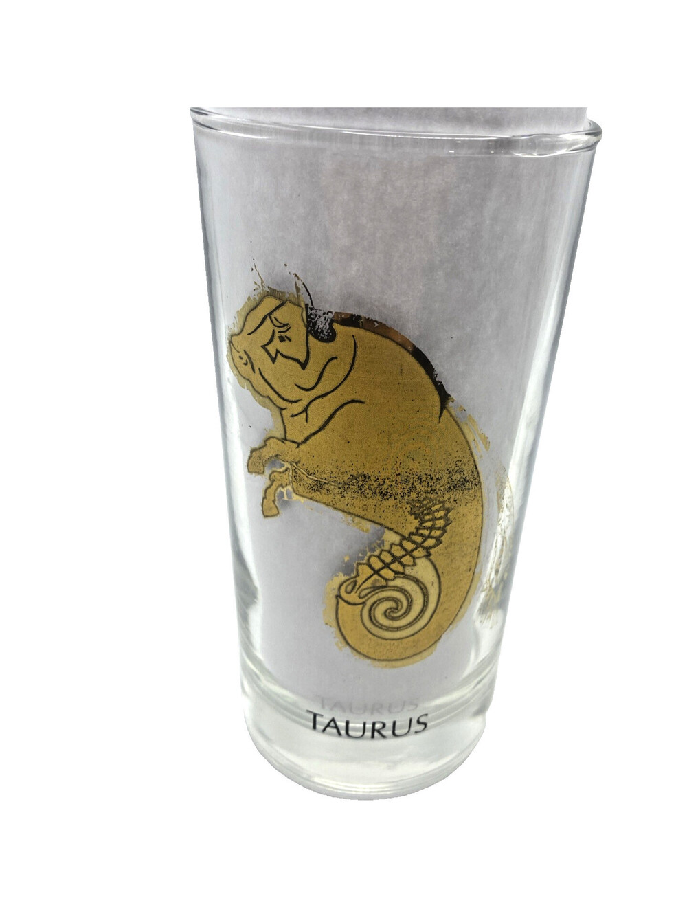 Vintage Mid Century Taurus Zodiac Glass Gold Highball Glass Barware
